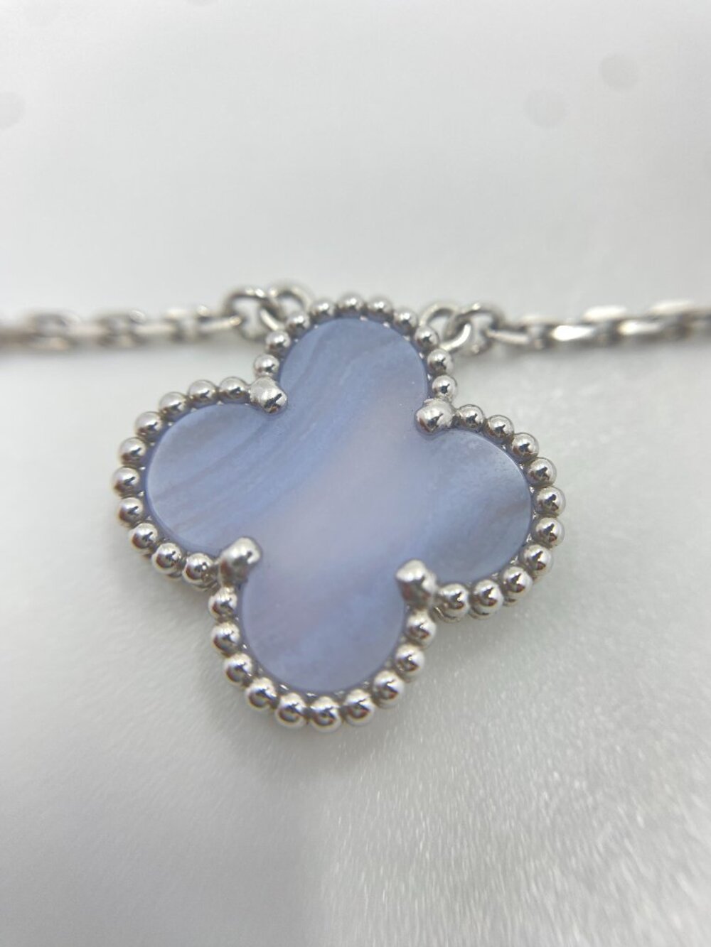 Van Cleef & Arpels Vintage Alhambra Chalcedony Necklace 18k White Gold VCA